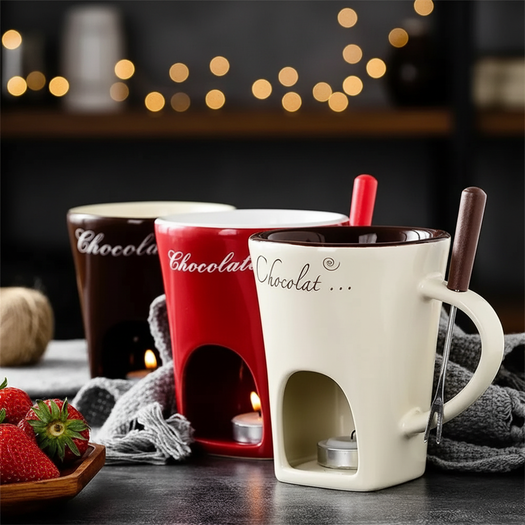 Tre chokladfondue-muggar